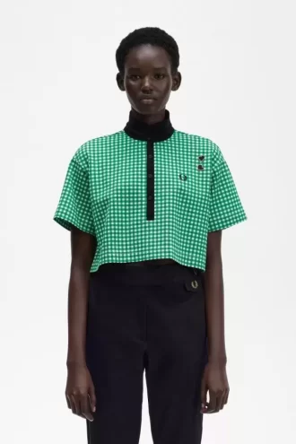 Beskuren Gingham-pikétröja för kvinnor