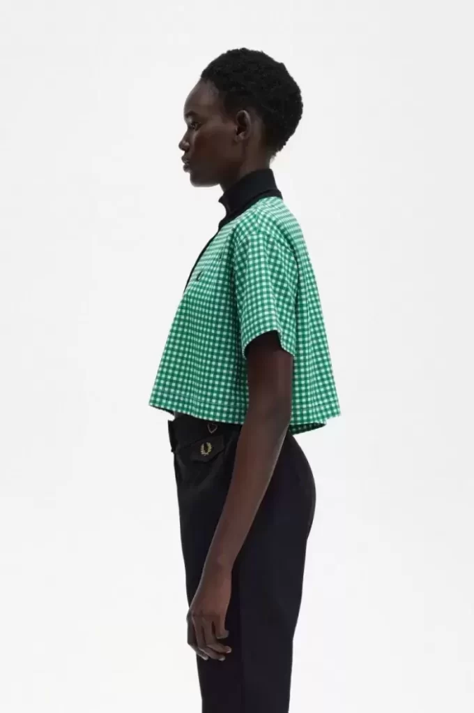 Beskuren Gingham-pikétröja för kvinnor Beskuren Gingham-pikétröja för kvinnor