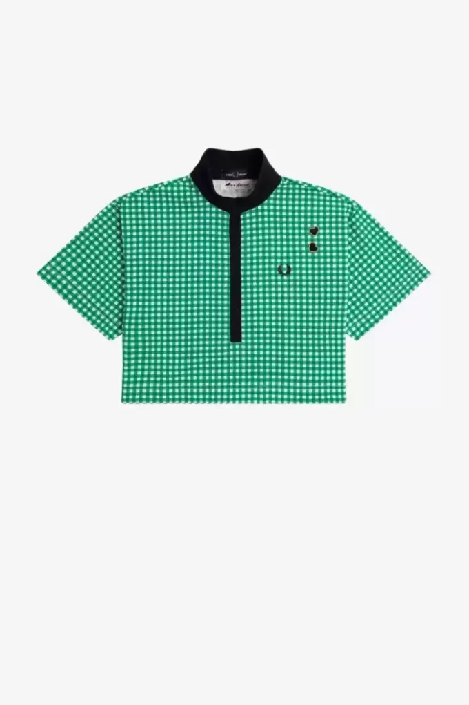 Beskuren Gingham-pikétröja för kvinnor Beskuren Gingham-pikétröja för kvinnor