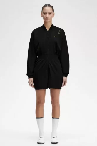 Dragkedja-genomgående playsuit damklänning