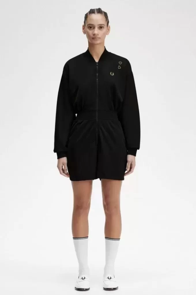 Dragkedja-genomgående playsuit damklänning
