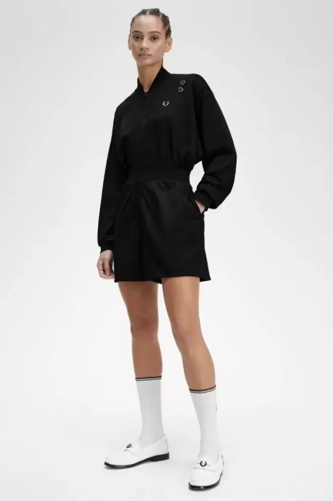 Dragkedja-genomgående playsuit damklänning