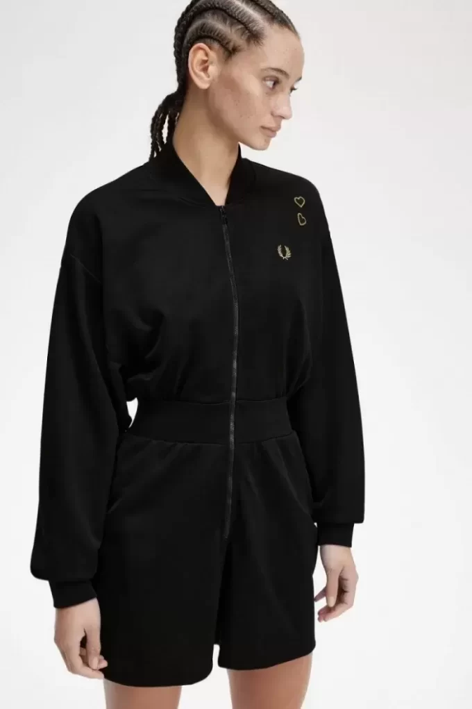 Dragkedja-genomgående playsuit damklänning