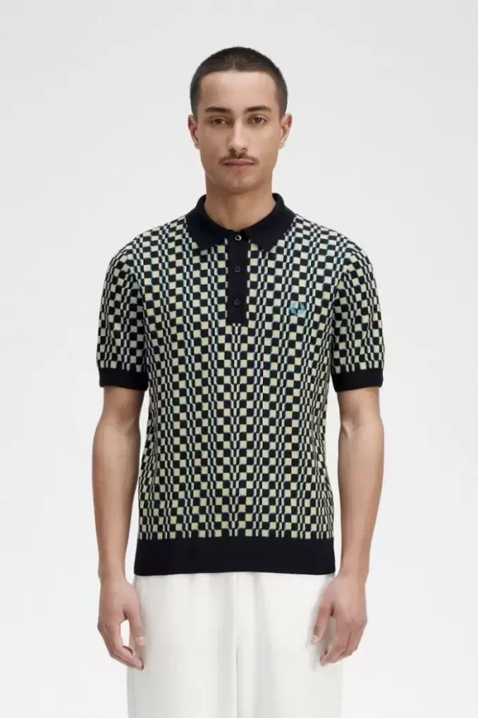 Glitch Checkerboard Stickad Herrskjorta Glitch Checkerboard Stickad Herrskjorta