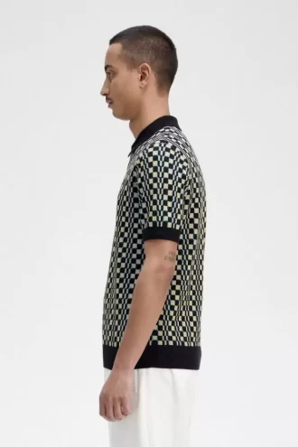 Glitch Checkerboard Stickad Herrskjorta Glitch Checkerboard Stickad Herrskjorta