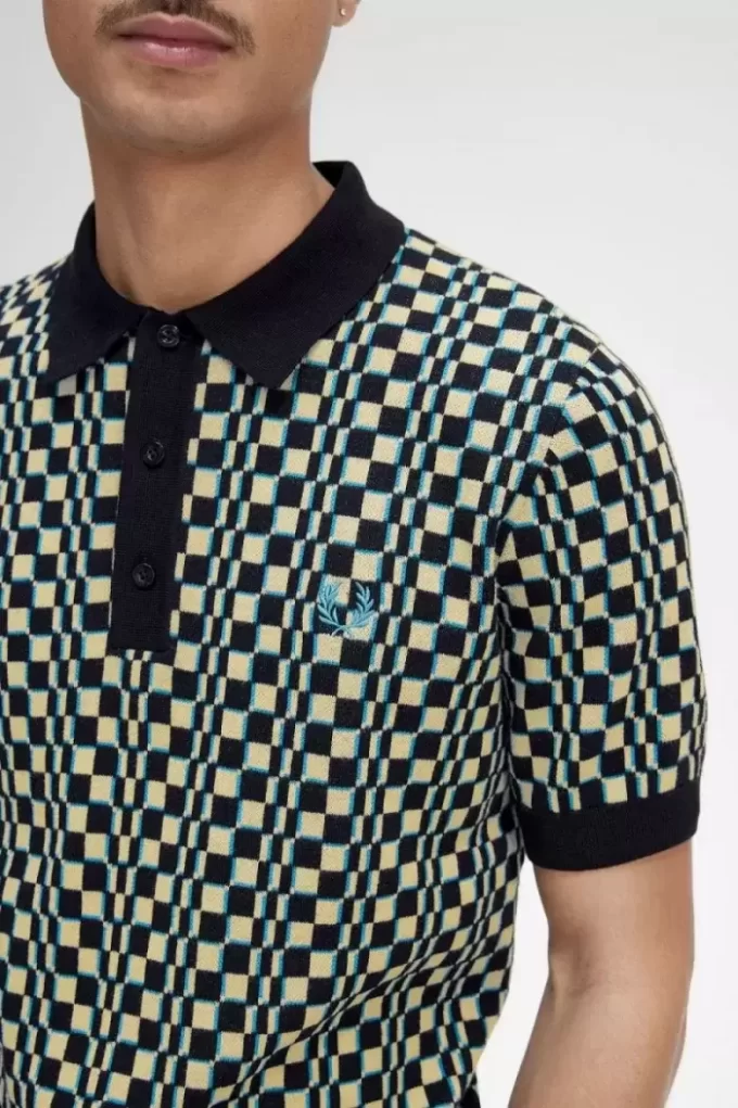 Glitch Checkerboard Stickad Herrskjorta Glitch Checkerboard Stickad Herrskjorta