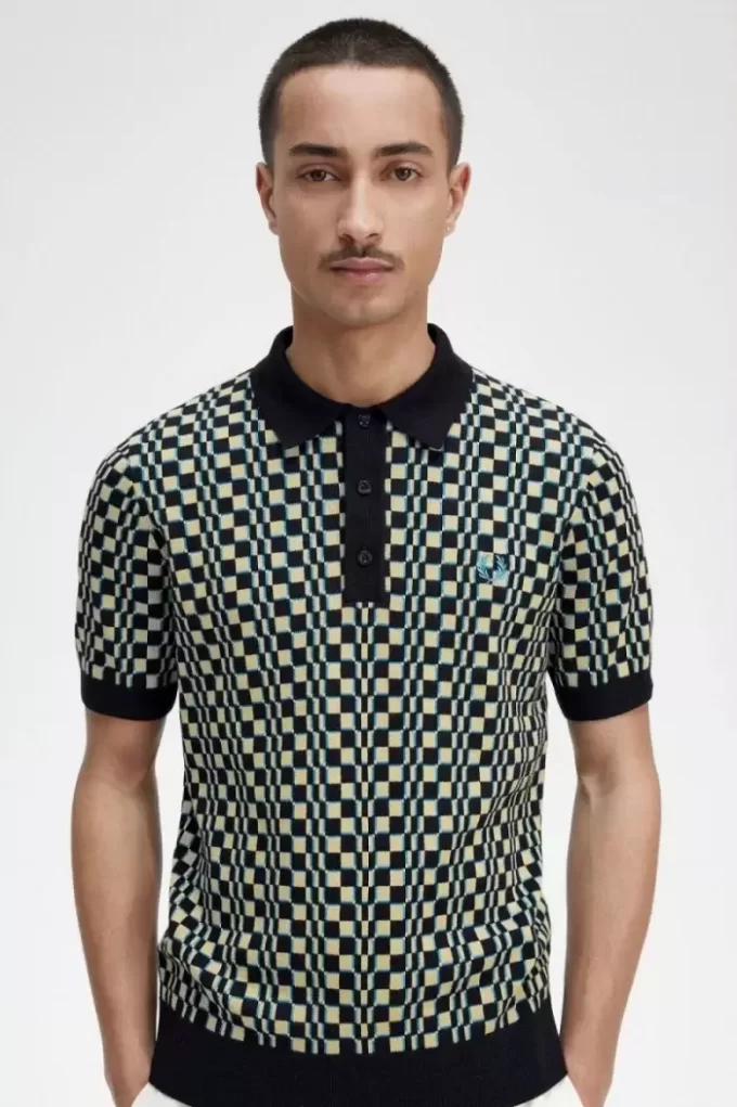 Glitch Checkerboard Stickad Herrskjorta Glitch Checkerboard Stickad Herrskjorta
