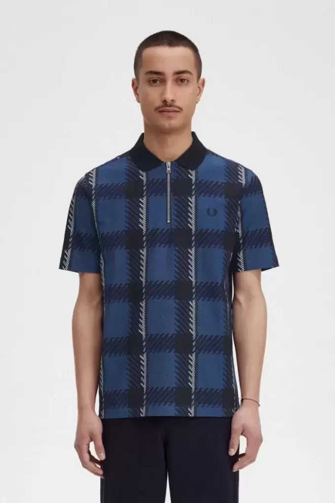 Glitch Tartan Dragkedja Herr Pikétröja