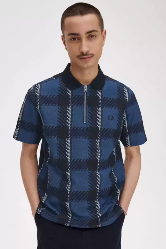 Glitch Tartan Dragkedja Herr Pikétröja