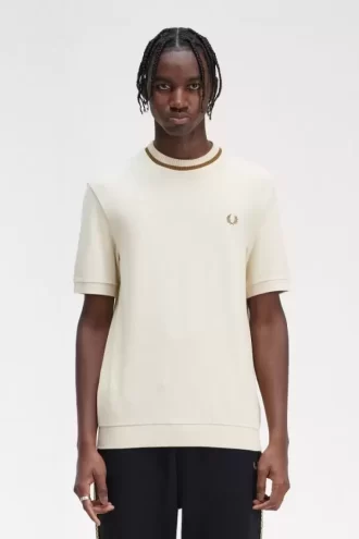 Herr-T-shirt med rund hals och pikémönster