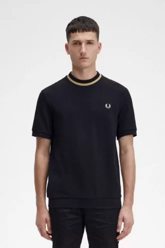 Herr-T-shirt med rund hals och pikémönster