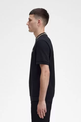 Herr-T-shirt med rund hals och pikémönster