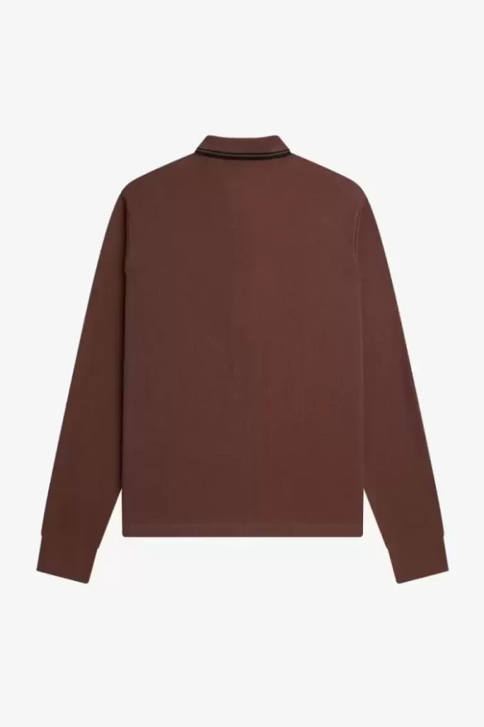 Honeycomb bomull långärmad herrpoloskjorta