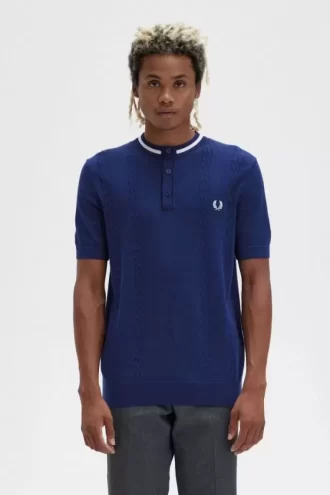 Kabelstickad Henley-skjorta för män Kabelstickad Henley-skjorta för män