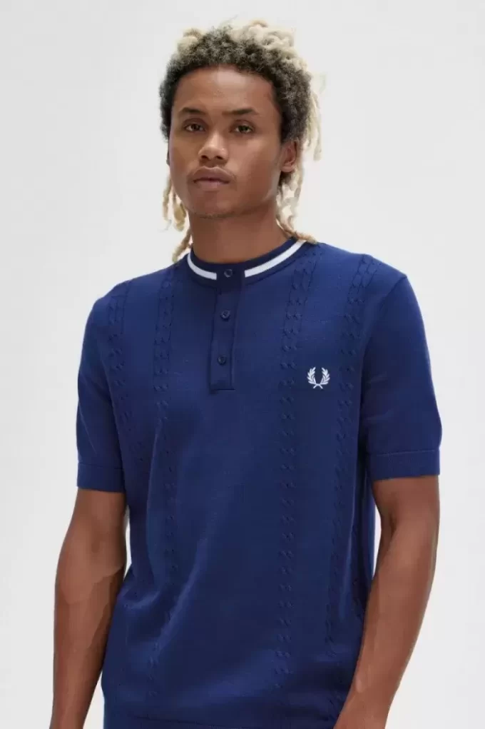 Kabelstickad Henley-skjorta för män Kabelstickad Henley-skjorta för män