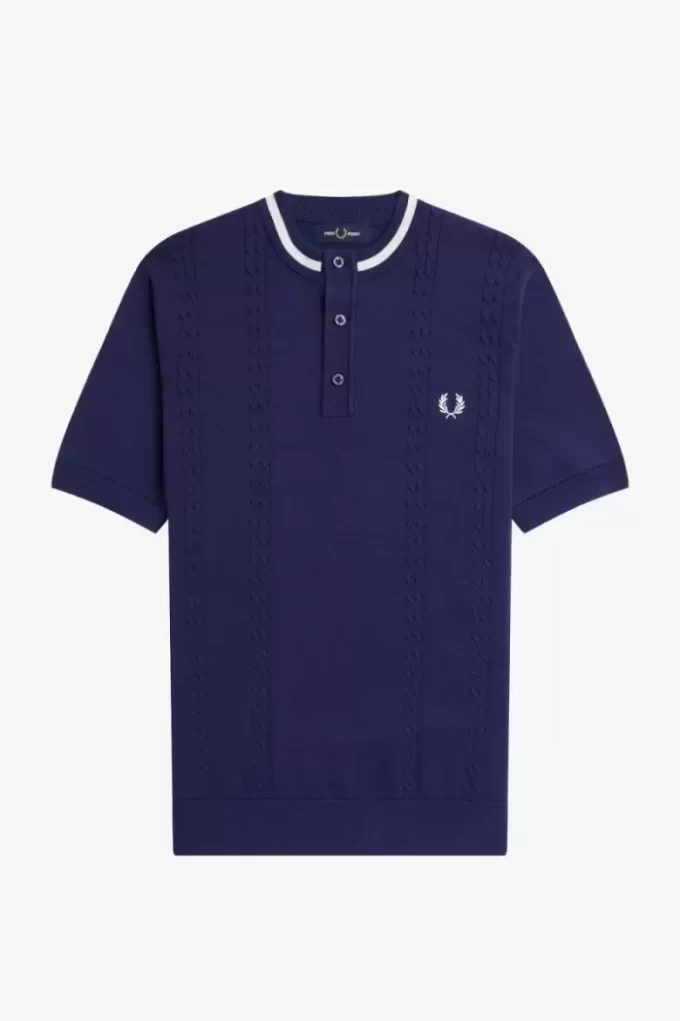 Kabelstickad Henley-skjorta för män Kabelstickad Henley-skjorta för män