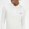 Långärmad ribbad pikétröja för kvinnor Långärmad ribbad pikétröja för kvinnor