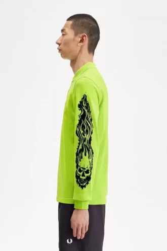 Noongoons långärmad pikétröja med grafisk design för män