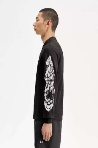 Noongoons långärmad pikétröja med grafisk design för män