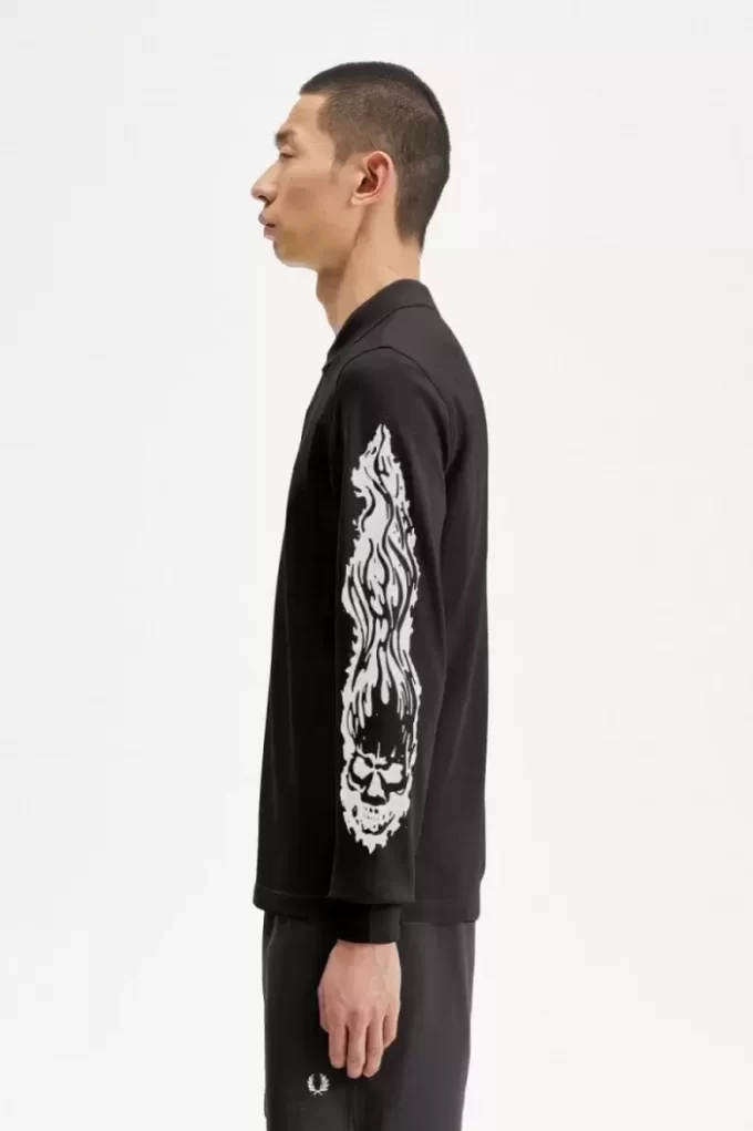 Noongoons långärmad pikétröja med grafisk design för män Noongoons långärmad pikétröja med grafisk design för män