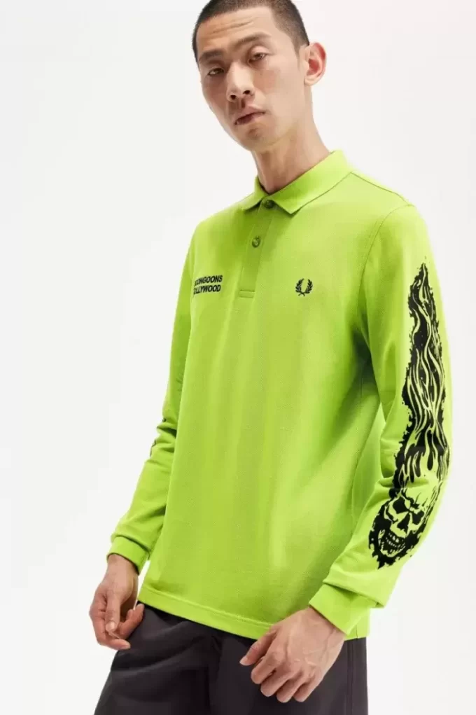 Noongoons långärmad pikétröja med grafisk design för män Noongoons långärmad pikétröja med grafisk design för män