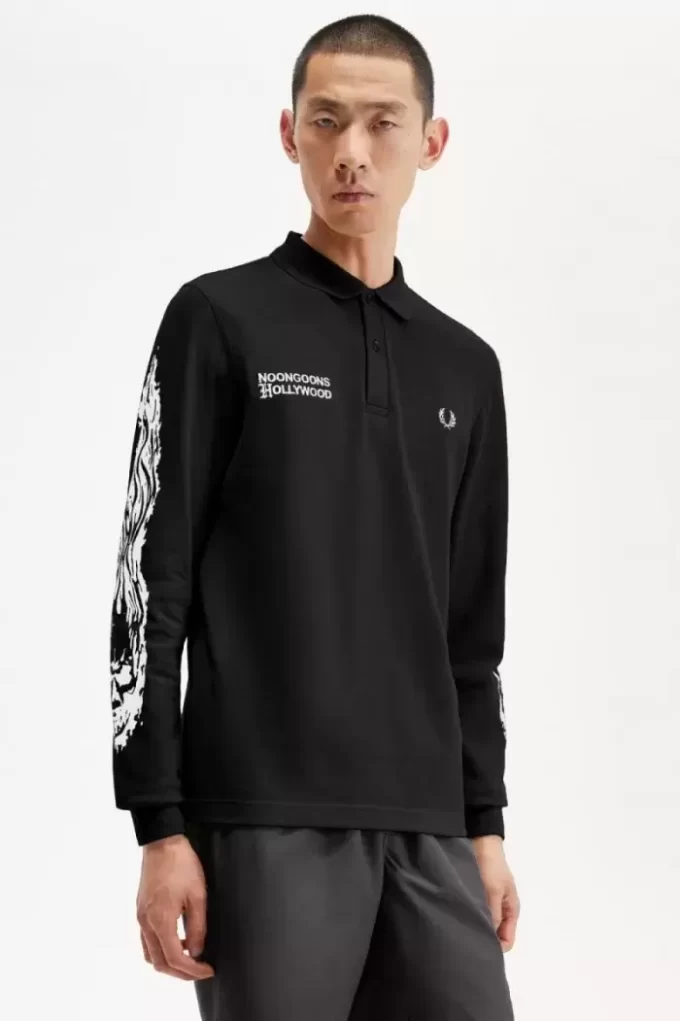 Noongoons långärmad pikétröja med grafisk design för män Noongoons långärmad pikétröja med grafisk design för män