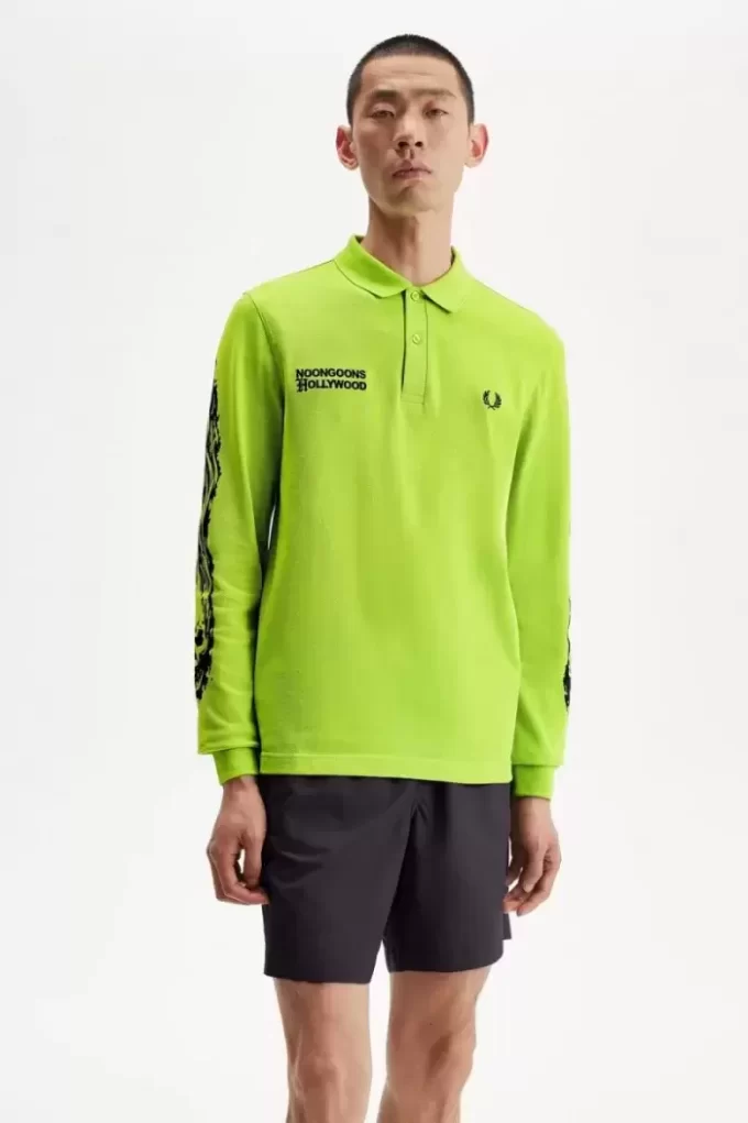 Noongoons långärmad pikétröja med grafisk design för män Noongoons långärmad pikétröja med grafisk design för män