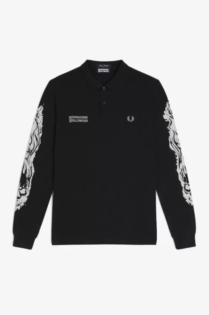 Noongoons långärmad pikétröja med grafisk design för män Noongoons långärmad pikétröja med grafisk design för män