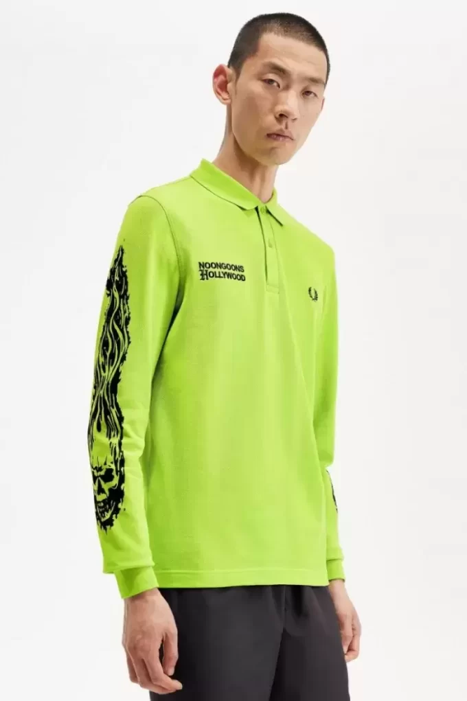 Noongoons långärmad pikétröja med grafisk design för män Noongoons långärmad pikétröja med grafisk design för män