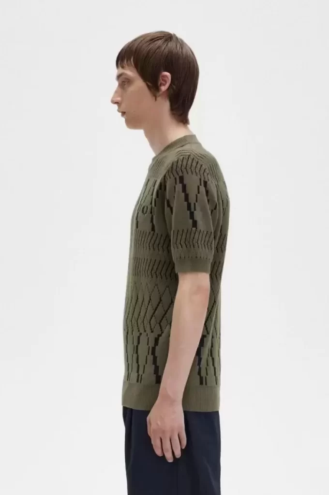 Stickad herr-T-shirt med argylepaneler Stickad herr-T-shirt med argylepaneler