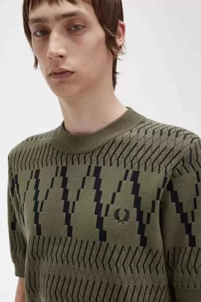 Stickad herr-T-shirt med argylepaneler Stickad herr-T-shirt med argylepaneler