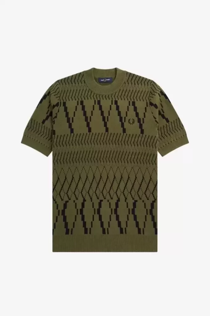 Stickad herr-T-shirt med argylepaneler Stickad herr-T-shirt med argylepaneler
