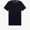 T-shirt med hög hals och jacquarddetaljer för kvinnor T-shirt med hög hals och jacquarddetaljer för kvinnor