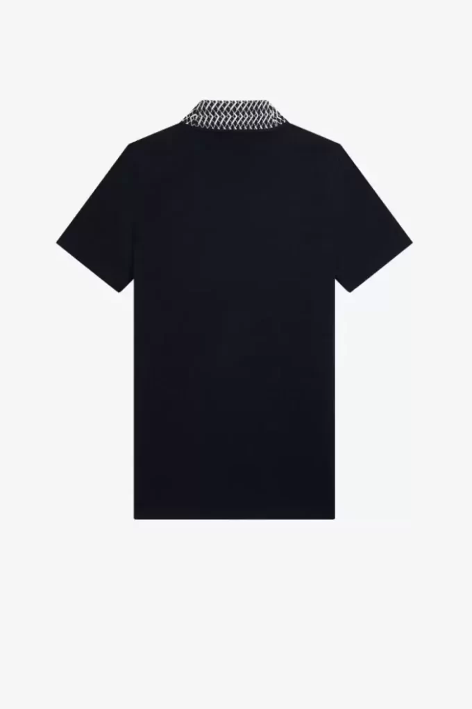 T-shirt med hög hals och jacquarddetaljer för kvinnor T-shirt med hög hals och jacquarddetaljer för kvinnor