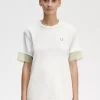 T-shirt med piquédetaljer och transparent mönster, dam T-shirt med piquédetaljer och transparent mönster, dam
