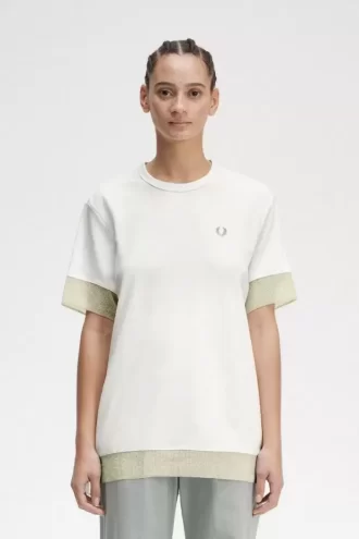 T-shirt med piquédetaljer och transparent mönster, dam T-shirt med piquédetaljer och transparent mönster, dam
