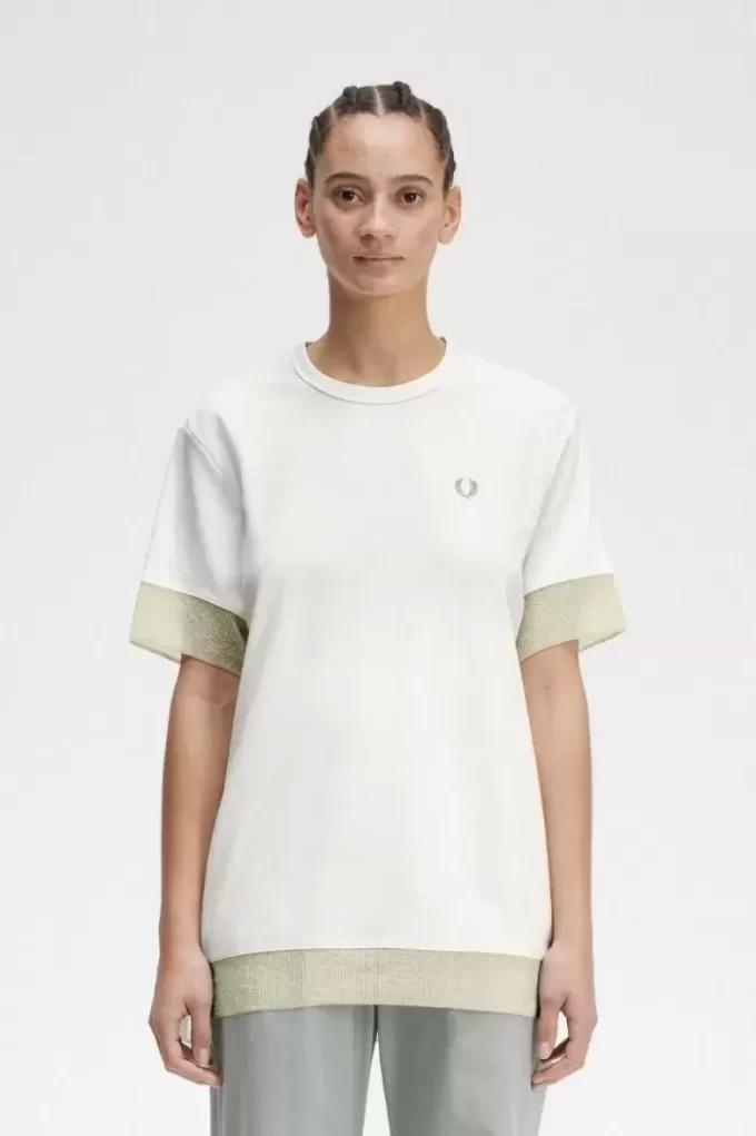 T-shirt med piquédetaljer och transparent mönster, dam T-shirt med piquédetaljer och transparent mönster, dam