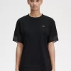 T-shirt med piquédetaljer och transparent mönster, dam T-shirt med piquédetaljer och transparent mönster, dam