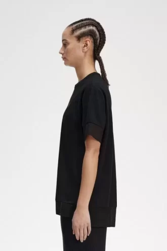 T-shirt med piquédetaljer och transparent mönster, dam