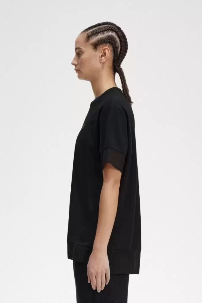 T-shirt med piquédetaljer och transparent mönster, dam T-shirt med piquédetaljer och transparent mönster, dam