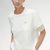 T-shirt med piquédetaljer och transparent mönster, dam T-shirt med piquédetaljer och transparent mönster, dam