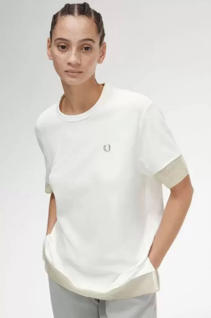 T-shirt med piquédetaljer och transparent mönster, dam T-shirt med piquédetaljer och transparent mönster, dam