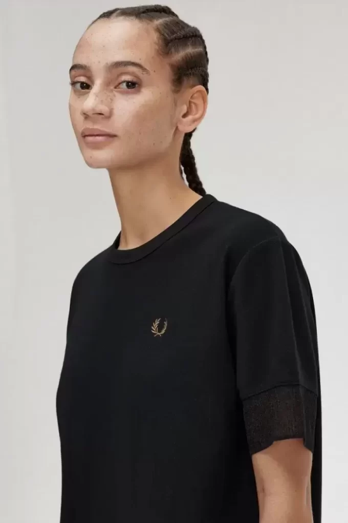 T-shirt med piquédetaljer och transparent mönster, dam T-shirt med piquédetaljer och transparent mönster, dam