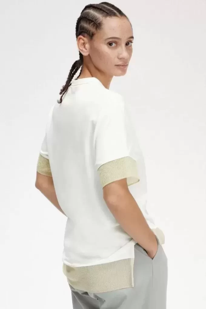 T-shirt med piquédetaljer och transparent mönster, dam T-shirt med piquédetaljer och transparent mönster, dam