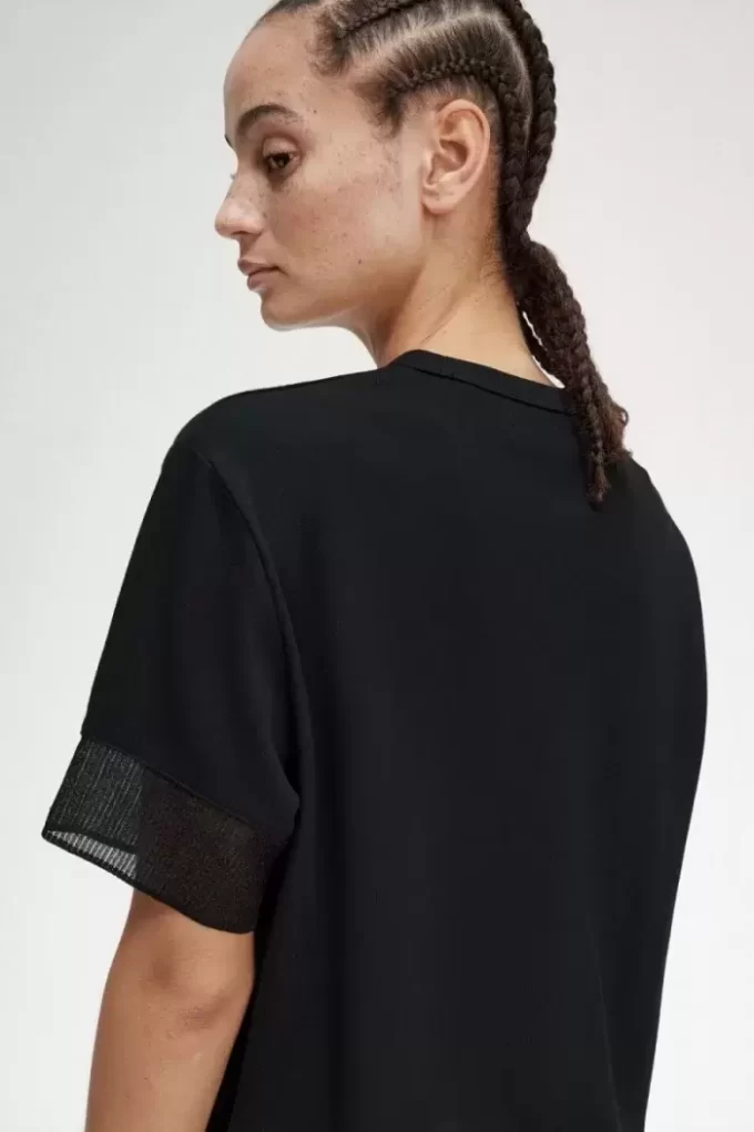 T-shirt med piquédetaljer och transparent mönster, dam T-shirt med piquédetaljer och transparent mönster, dam