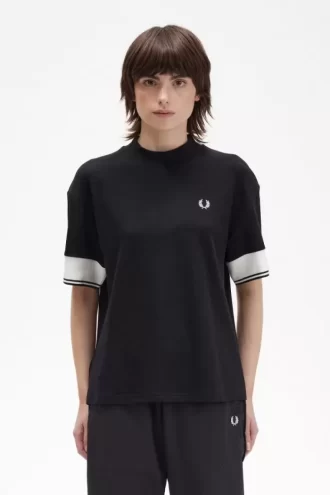 T-shirt med spetsad manschett i piké för kvinnor T-shirt med spetsad manschett i piké för kvinnor