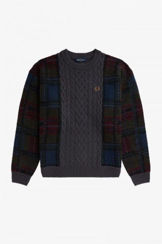 Tartan Panel Kabelstickad Tröja