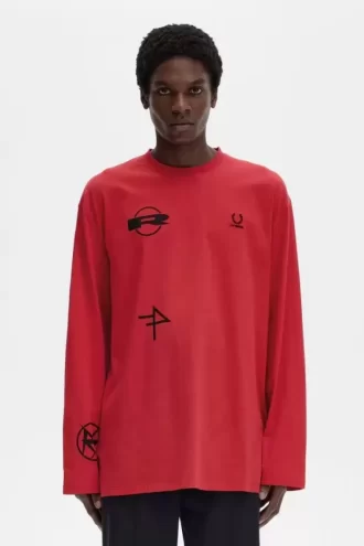 Tryckt långärmad herr-T-shirt